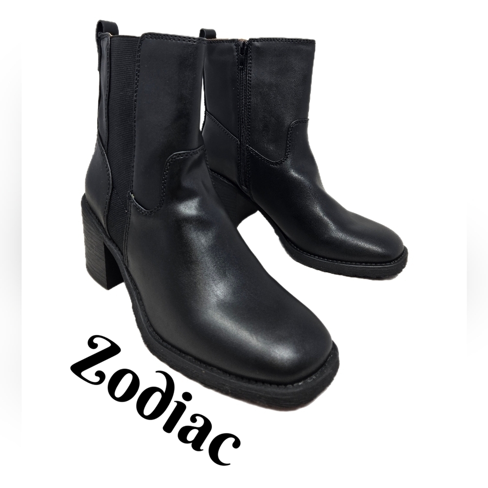 Zodiac Women Claret Block Heel Chelsea Boot Sz 8.5 & 9 Faux Leather Square Toe